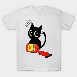 Funny Black Cat Spilled Hot Sauce T-Shirt